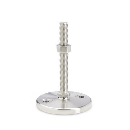 Otto Ganter Stainless Steel Levelling Feet with Turned Base Plate with Mounting Bore, GN 23